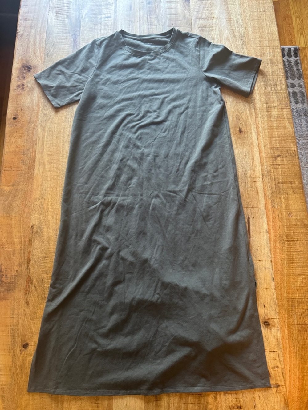 Eileen Fisher Olive Green crew neck wool blend Short Sleeve Maxi Dress NWOT